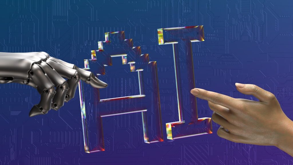 Human and AI hands representing artificial intelligence being put to practical work