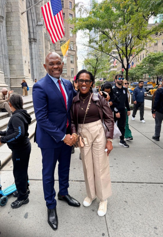 Ene Obi and Tony Elumelu during their chance encounter on a New York street